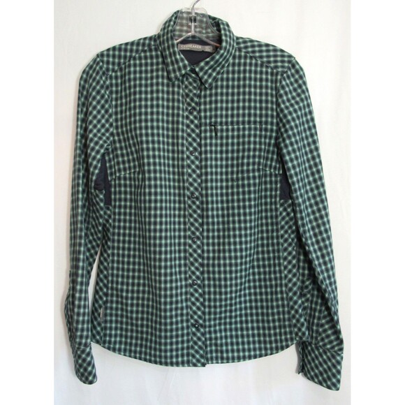 Icebreaker Green Plaid Wool Long Sleeve Snap Down Shirt Size Small EUC